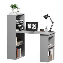 Homcom - Modern Home Office Desk with 6-Tier Storage Shelves, 47" Writing Desk with Bookshelf - Gray