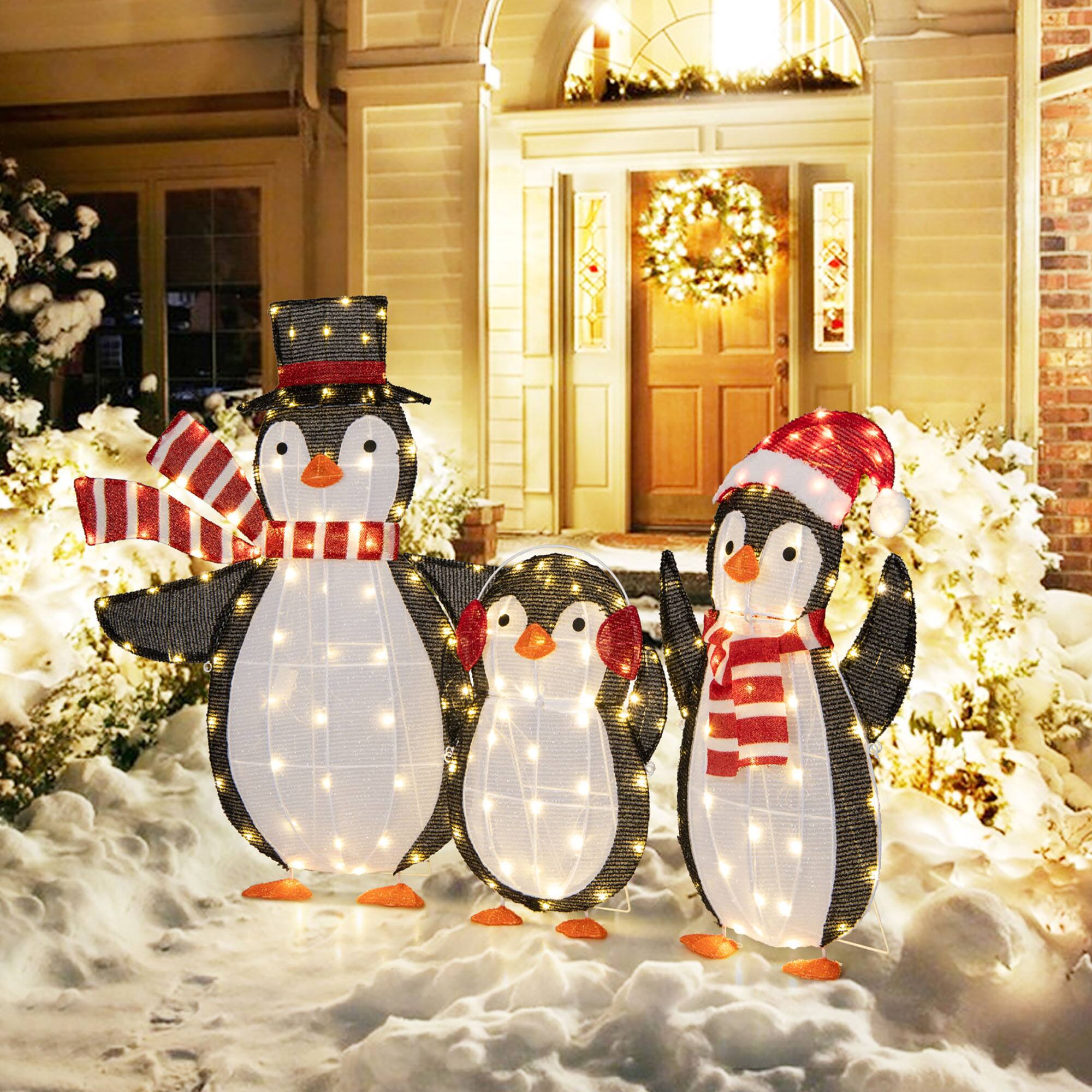 Alt View 1. Gymax - Gymax Lighted Christmas Penguins Set of 3 Christmas Penguin Decorations w/ LED Lights - Multicolor.