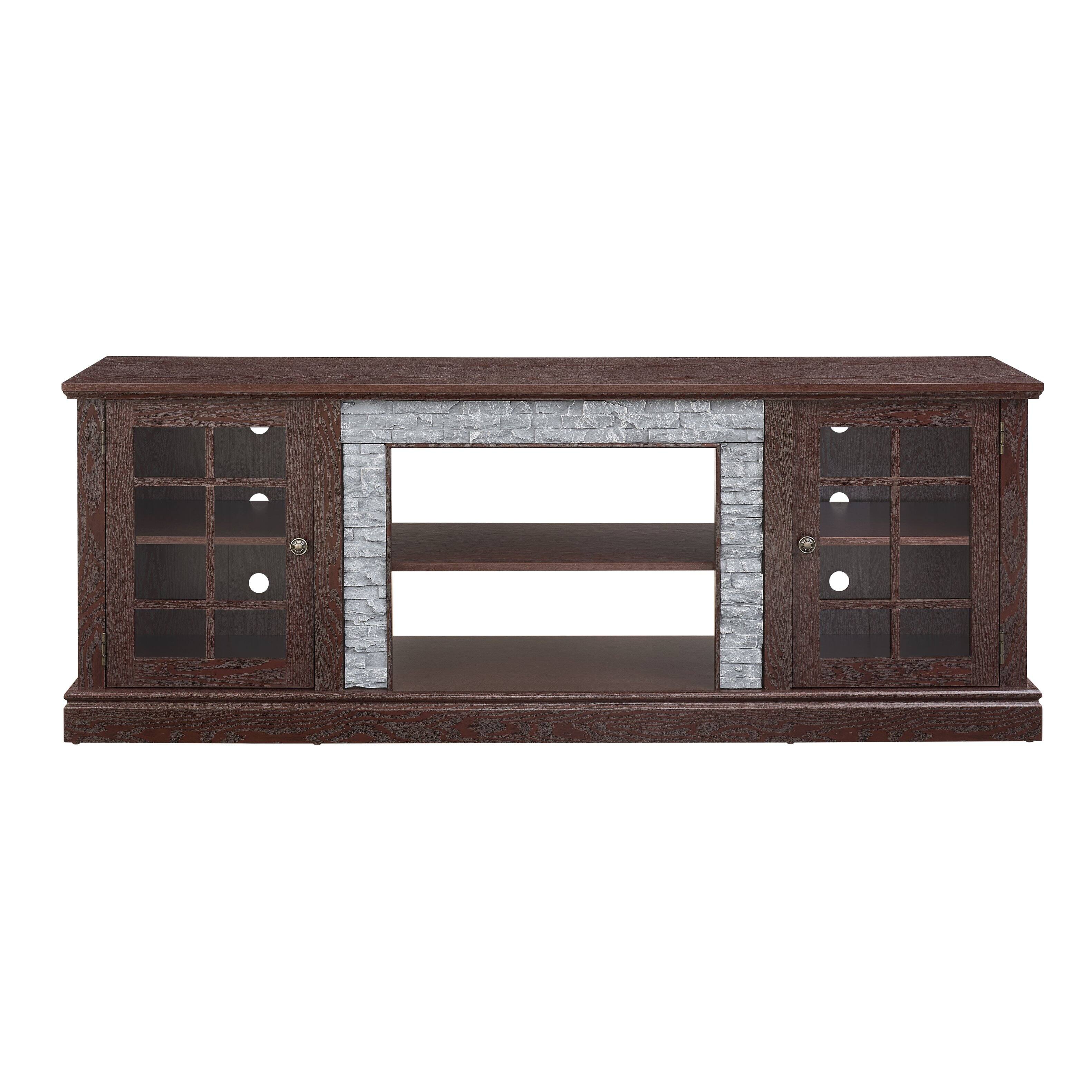 Back. Whisen - 70" Modern Faux Stone Media Console Tabletop TV Stand with 2-Door Storage Entertainment Center - Cherry.