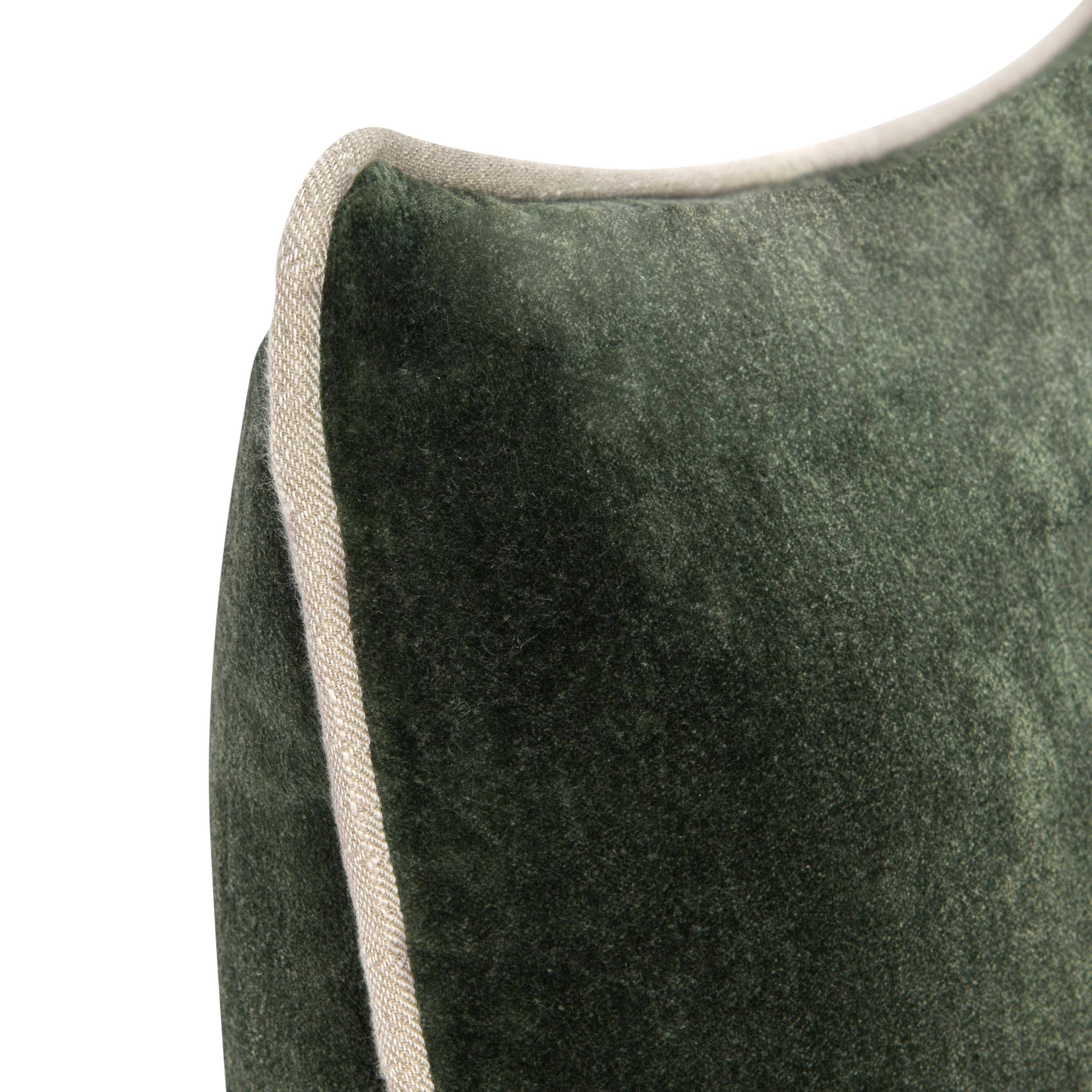 Back. Manhattan Lane - May Lumbar Accent Pillow, 14 x 20 Stonewash Forest  Cotton Velvet - Forest Green, Natural Beige.