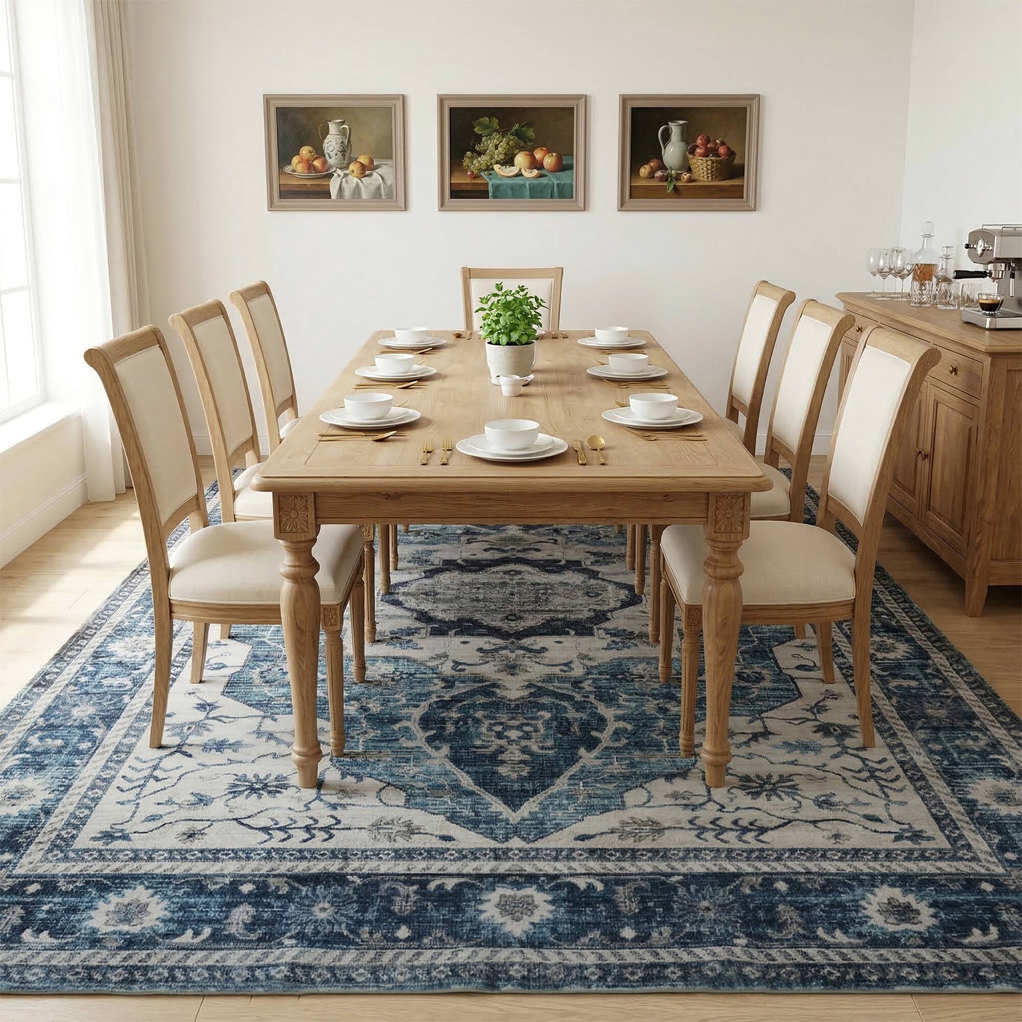 Left. RYHNUYNE - 9x12 Area Rugs Living Room Rug, Washable Vintage Medallion Rug, Soft Carpet for Dining Room Bedroom Home Office(Blue) - Blue.