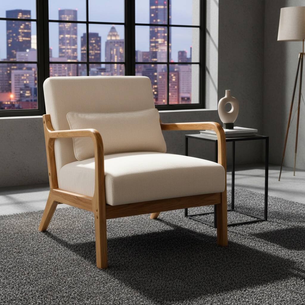 Alt View 4. Forest'nSky - Natural  Wood Mid Century Modern Office Chair with Solid Wood Frame & Lumbar Pillow with Beige Cushion - Beige.