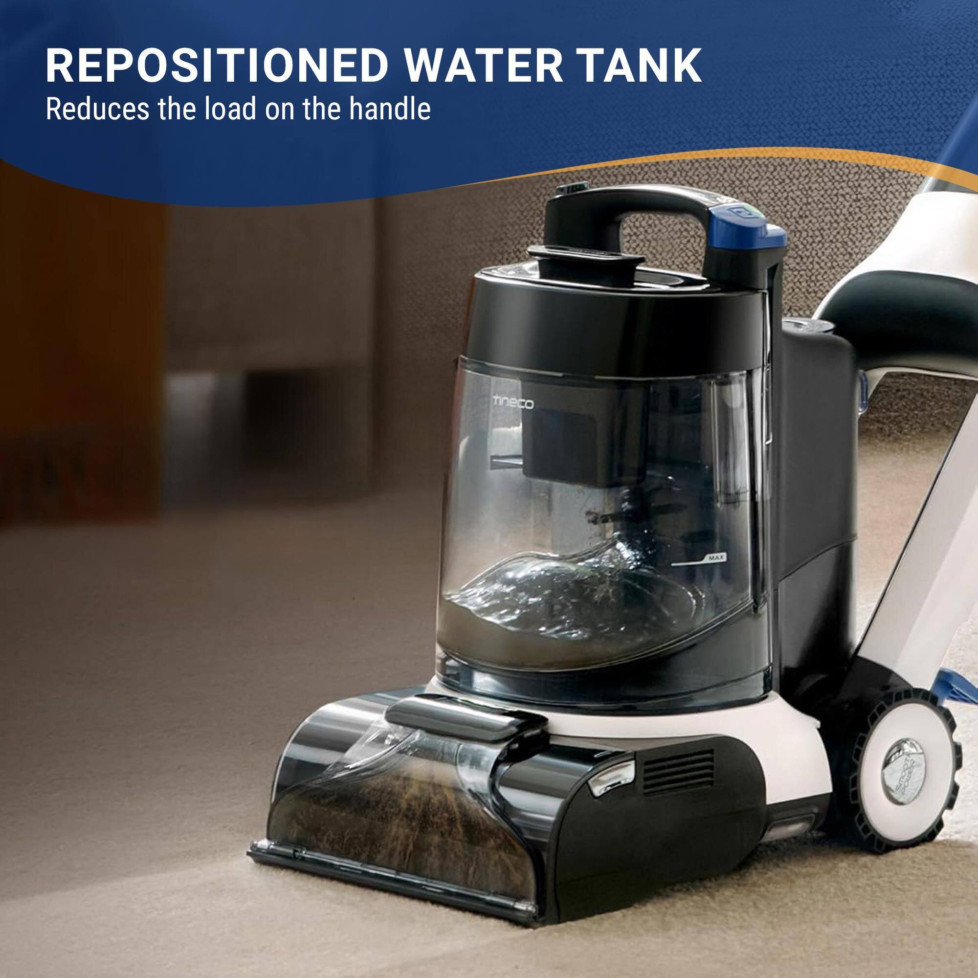 REPOSITIONED WATER TANK  
Reduces the load on the handle