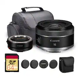 Canon - RF 16mm f/2.8 STM Lens (5051C002) EF-EOS R Adapter Travel Bundle - Black