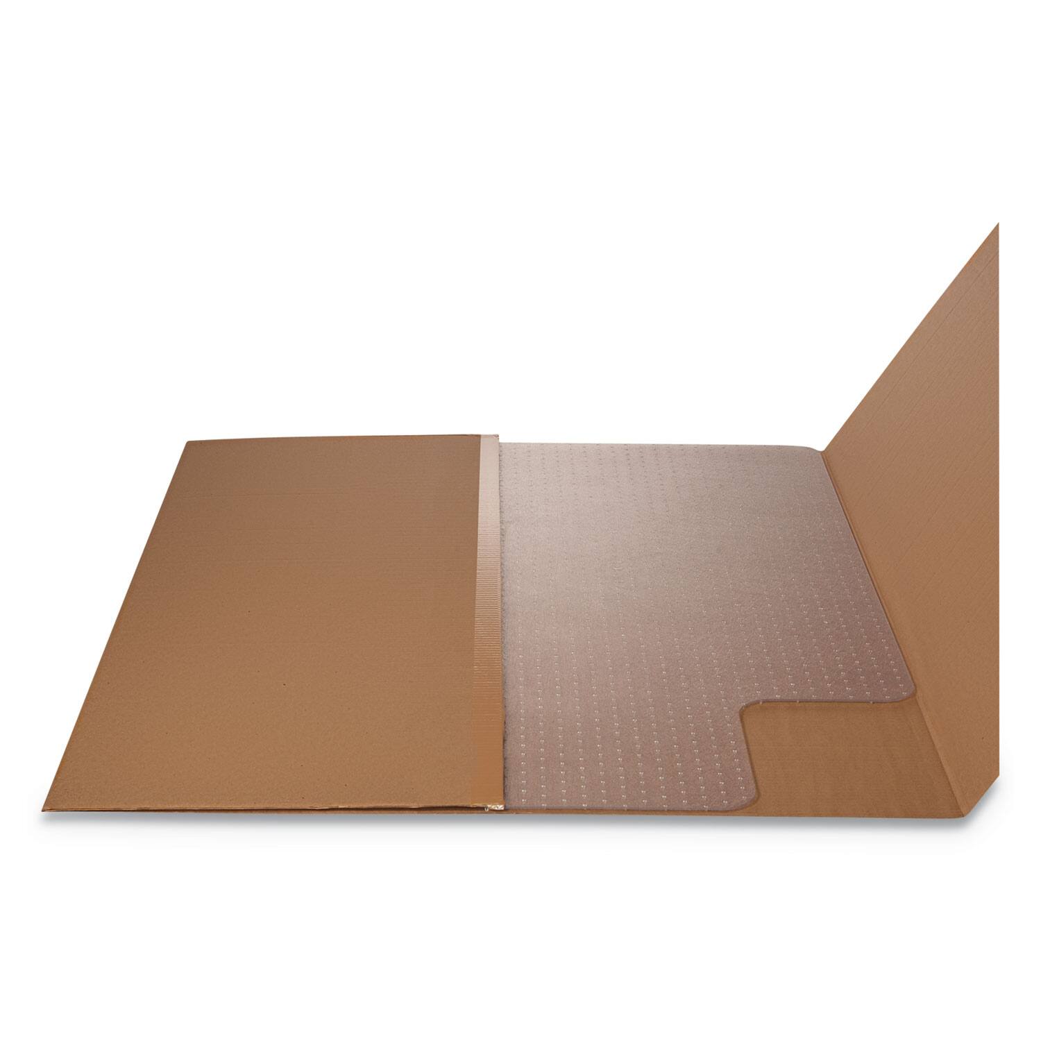 Left. Deflecto - RollaMat Chair Mat for Medium Pile Carpet, Rectangular with Lip, Beveled Edges, 36" x 48", Clear - Clear.