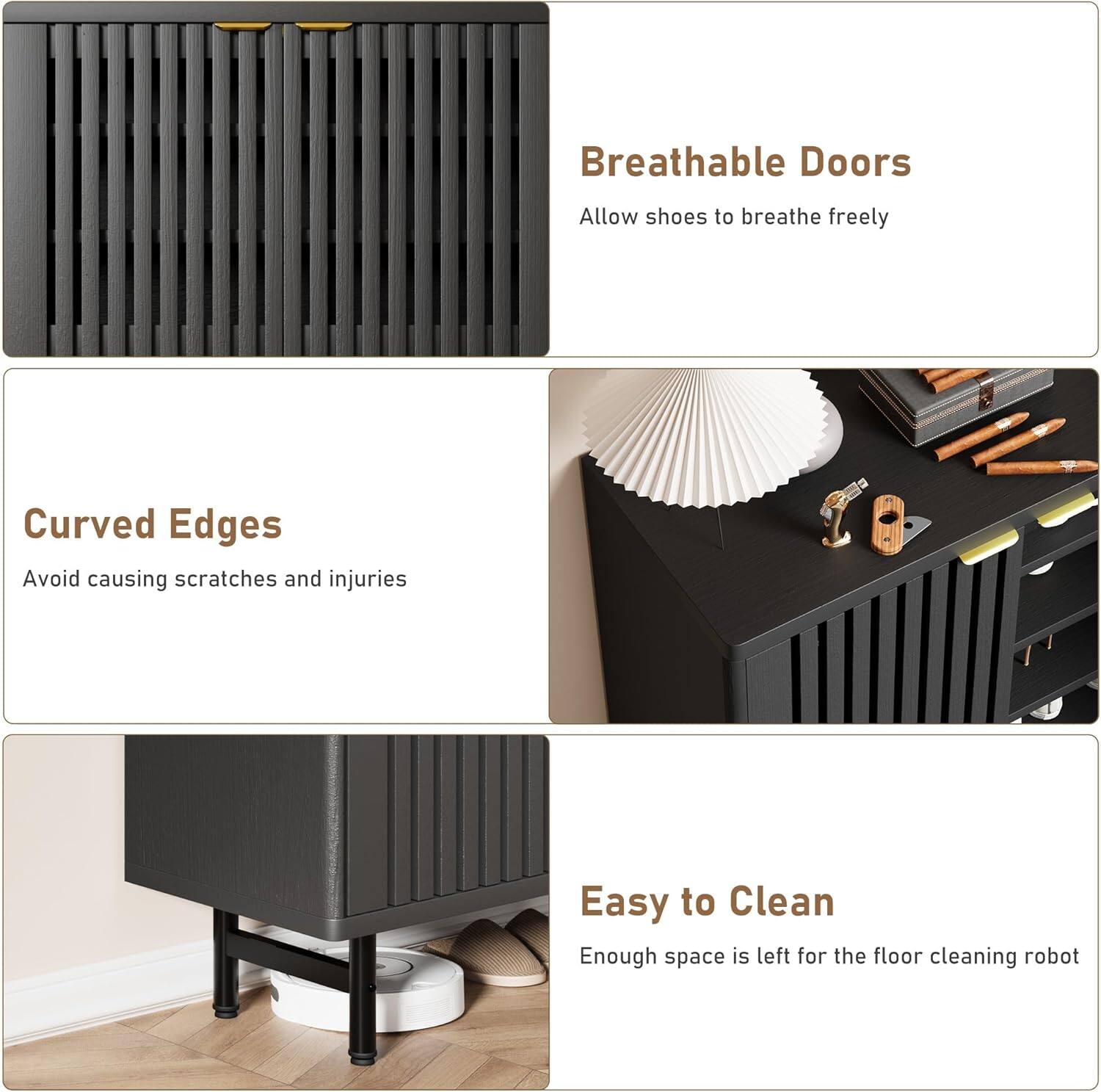 Left. GARVEE - Shoe Cabinet, 6-Tier Shoe Storage Organizer with Doors,Modern Farmhouse Entryway Hallway Furniture,Black - Black.