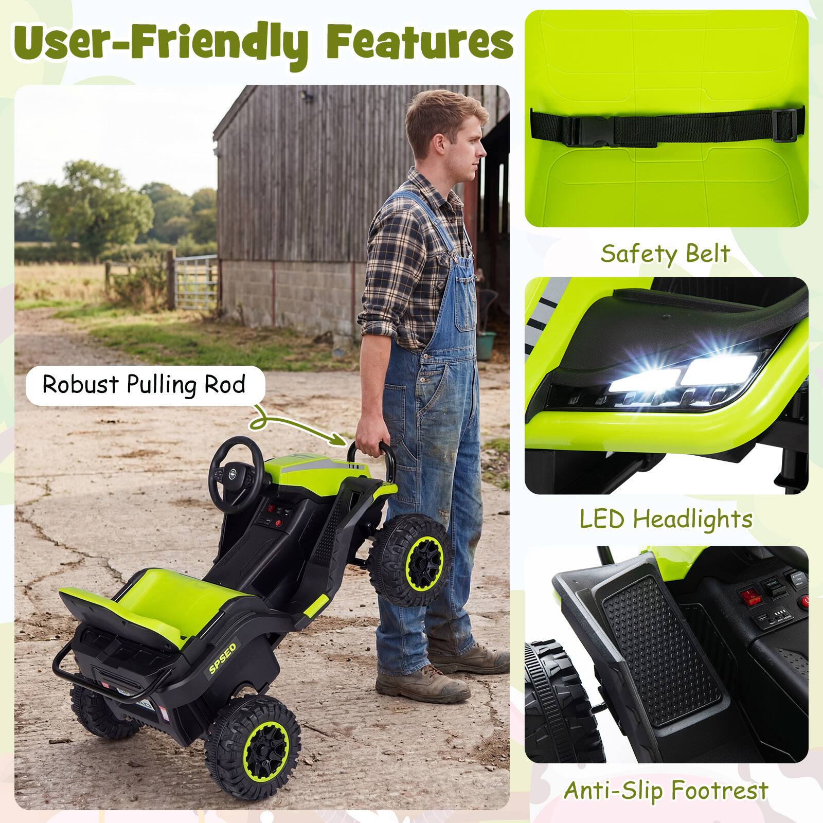 User-Friendly Features

- Robust Pulling Rod
- Safety Belt
- LED Headlights
- Anti-Slip Footrest