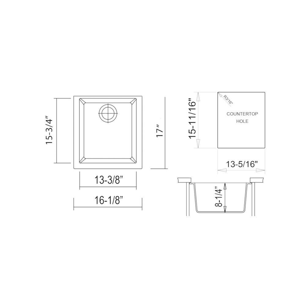15-3/4"  
17"  
15-11/16"  
R3/16"  
COUNTERTOP HOLE  
13-5/16"  
13-3/8"  
16-1/8"  
8-1/4"