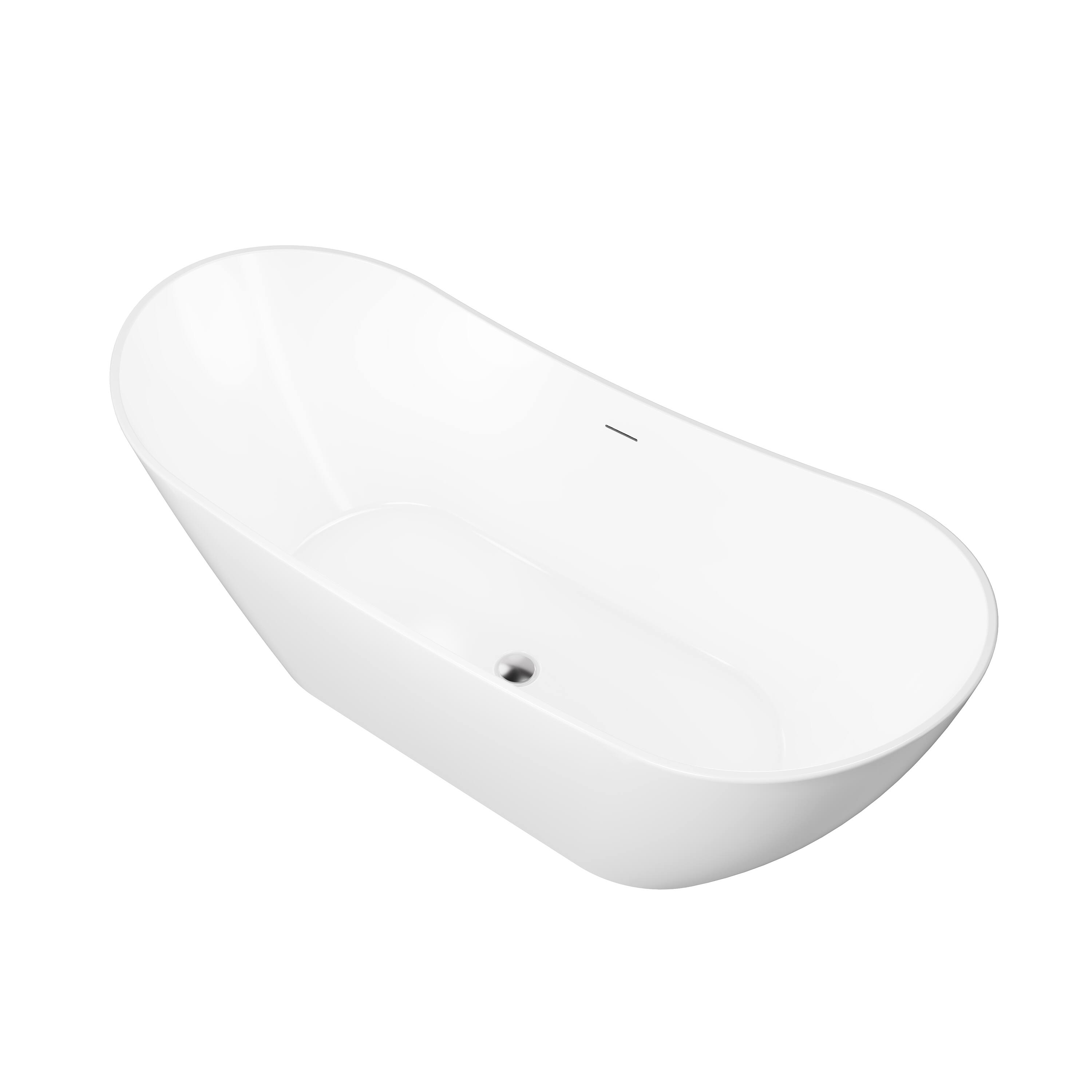 Alt View 9. WELLFOR - Vela 67 in. x 29 in. Acrylic Oval Freestanding Soaking Bathtub with Center Drain and Overflow - White.