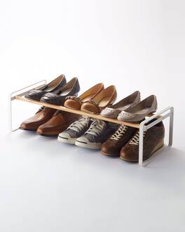 Yamazaki Home - Stackable Shoe Rack (7" H) - Steel + Wood - White