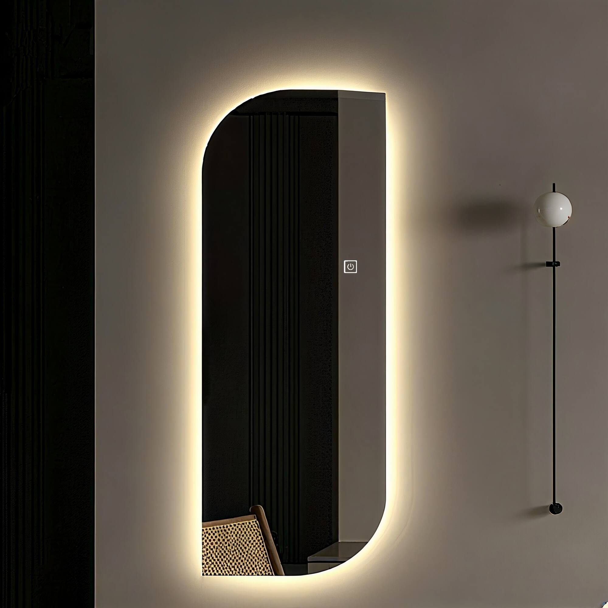 Alt View 3. Boyel Living - 65 by 21 Inch LED Full Length Wall Mirror Irregular Shape Design 3 Color Dimmable Lighting for Entryway Bedroom Salon.
