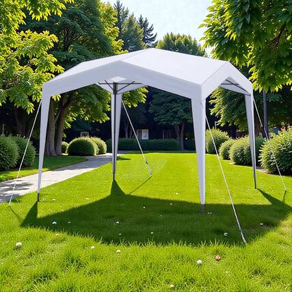 Front. Hivvago - Portable Folding Canopy with Rolling Storage Bag, Stakes, and Wind Ropes - White.