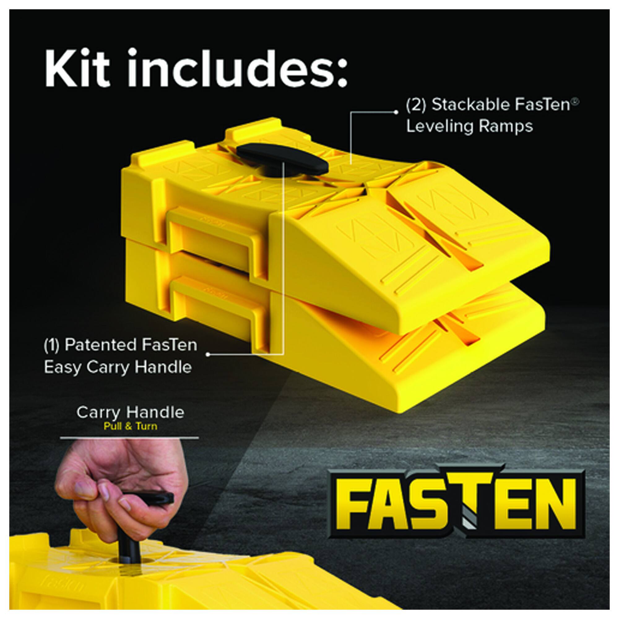 Camco FasTen Premium RV Leveling Trailer Ramps with T Handle, 2.5