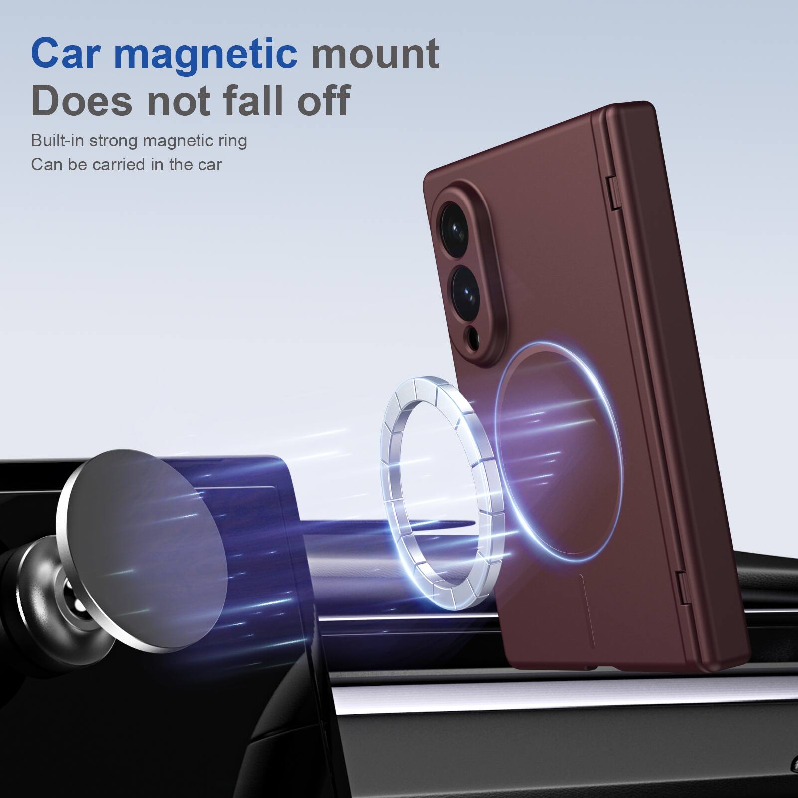 Car magnetic mount  
Does not fall off  
Built-in strong magnetic ring  
Can be carried in the car
