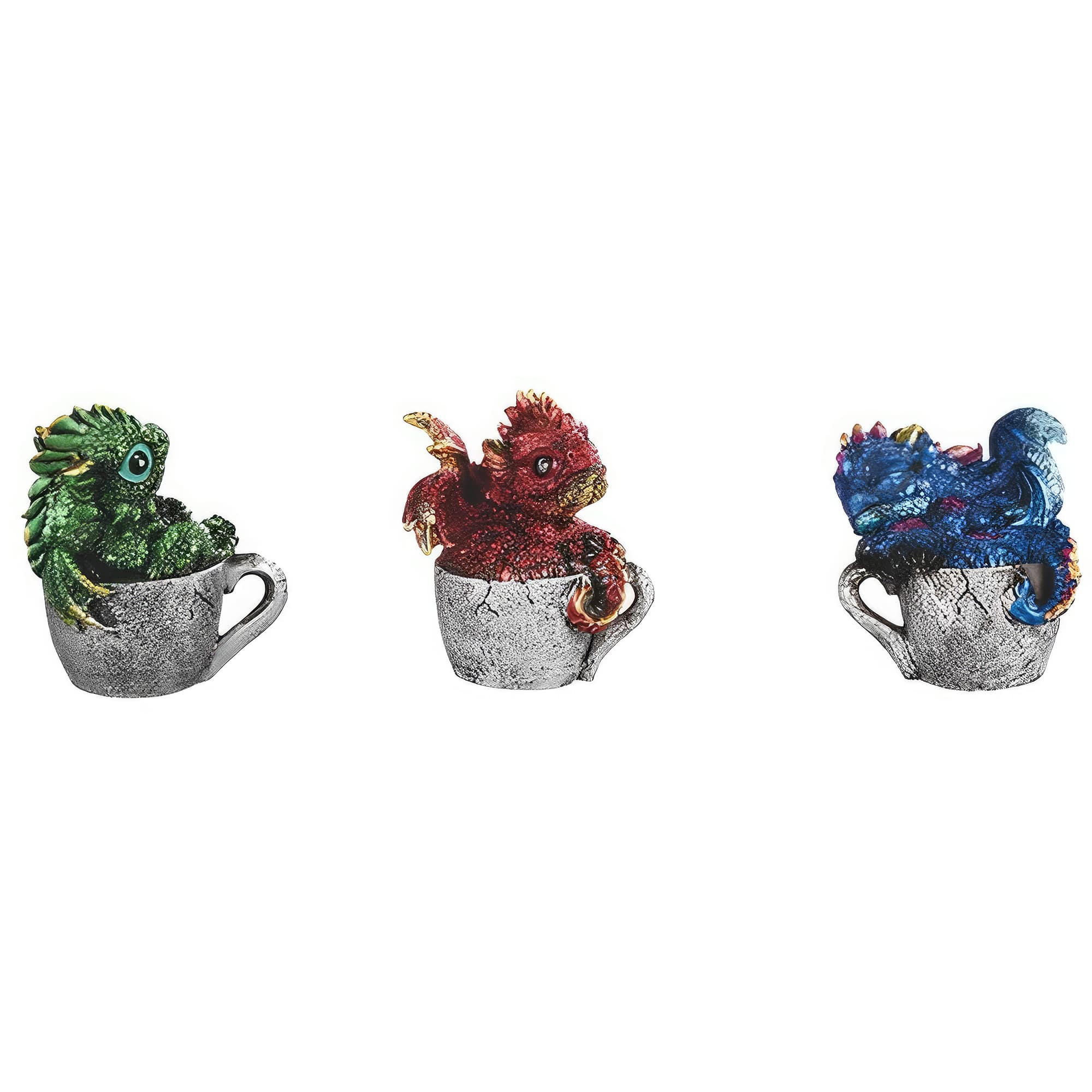 FC Design - 3-PC Set 2.5"H Dragon on Cup Fugurine Office/Computer Desk Tabletop Medieval Gaming Home Decor Gift - Multi-Color
