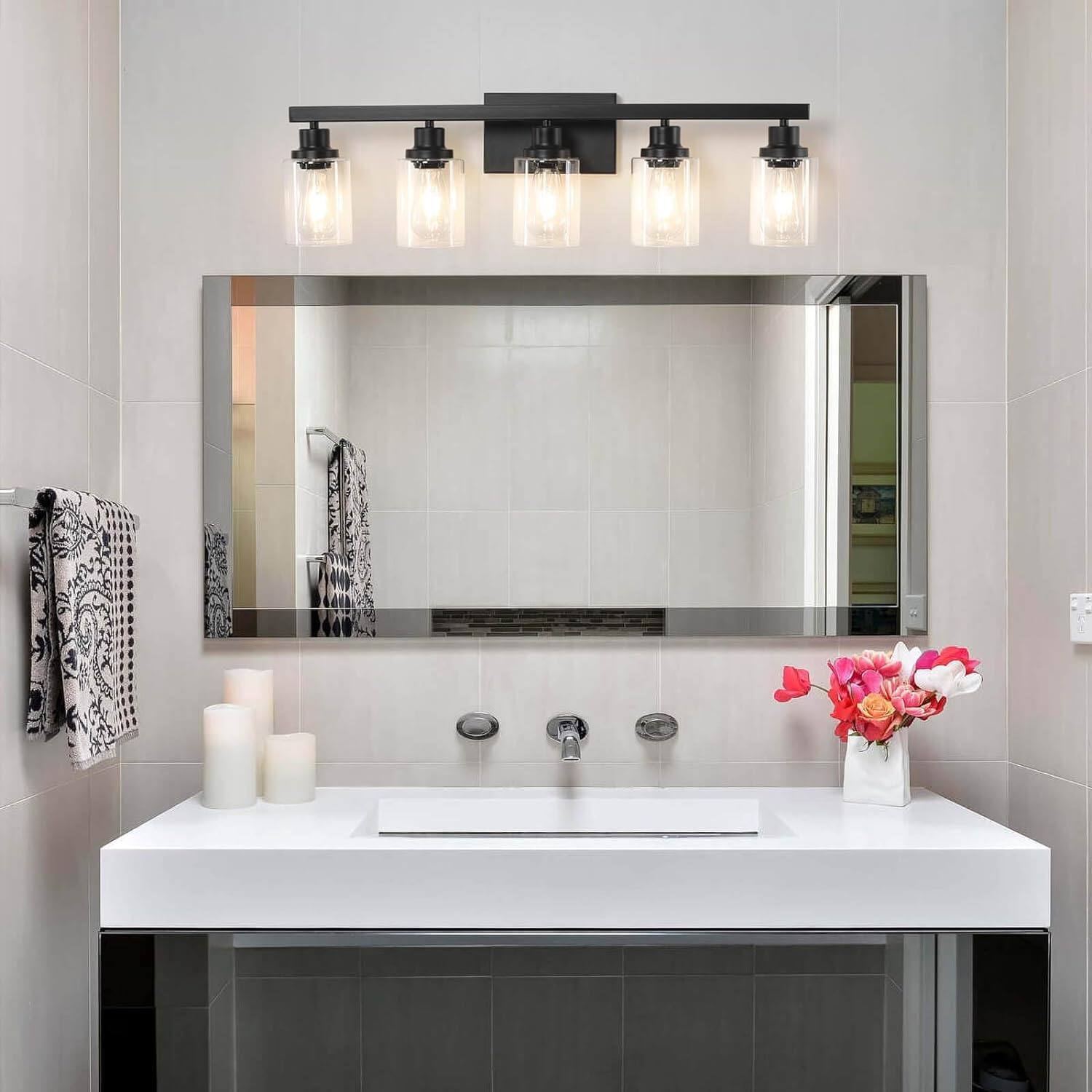 Alt View 1. Earthley Blooms - 5-light Bathroom Vanity Light Modern Lighting Fixture For 31" Matte Wall Sconces With Clear Glass Shade O... - Gold-2-Light.