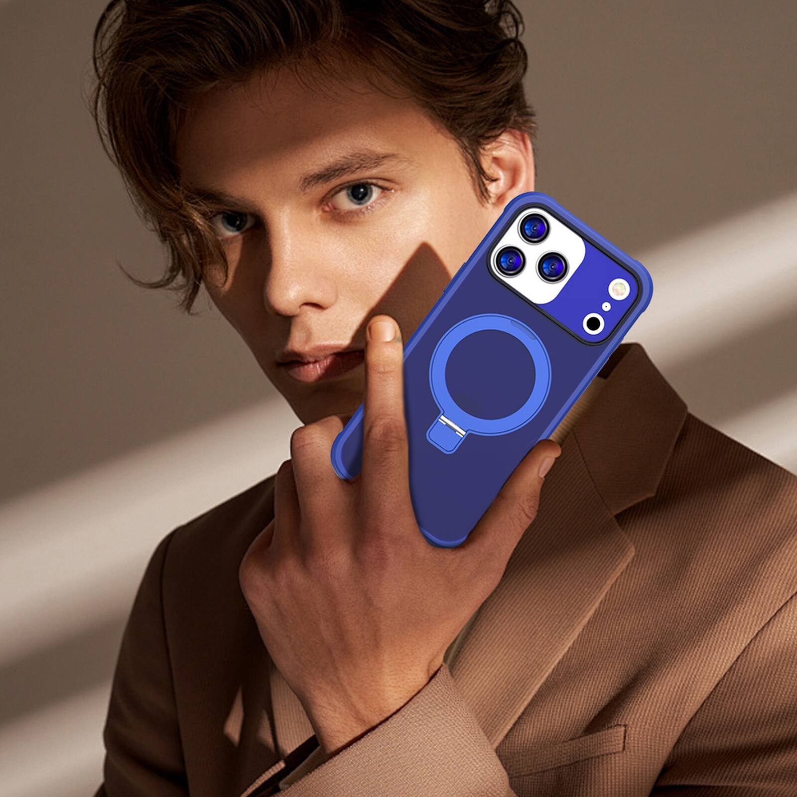 Alt View 3. Dteck - Matte Case for Apple iPhone 17 Pro Max,Compatible with Mag-Safe,Rugged PC+TPU Cover with Invisible Ring Stand - Darkblue.