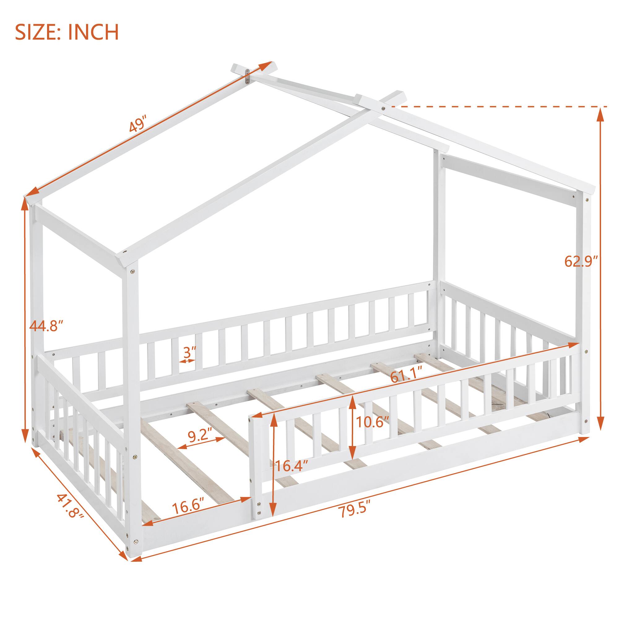 SIZE: INCH  
49" 62.9" 44.8" 3" 61.1" 9.2" 10.6" 41.8" 16.6" 16.4" 79.5"