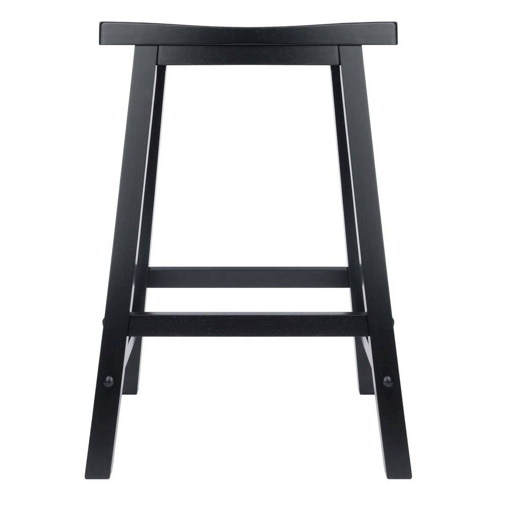 Back. FurniFact - Black Solid Wood Saddle Seat Bar Stool, 24 Inch Stool for Counter Dining - Black.