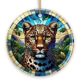 OrnamentallyYou - African Leopard Expedition Stained Glass Ceramic Ornament Safari Animals Christmas Gift Version 1 - Multi-colored