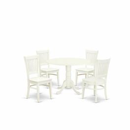 East West Furniture - DLVA5-LWH-W - 5-Pc Dinette Room Set- 4 Dining Room Chairs with Wooden Seat and Slatted Chair Back - Linen White