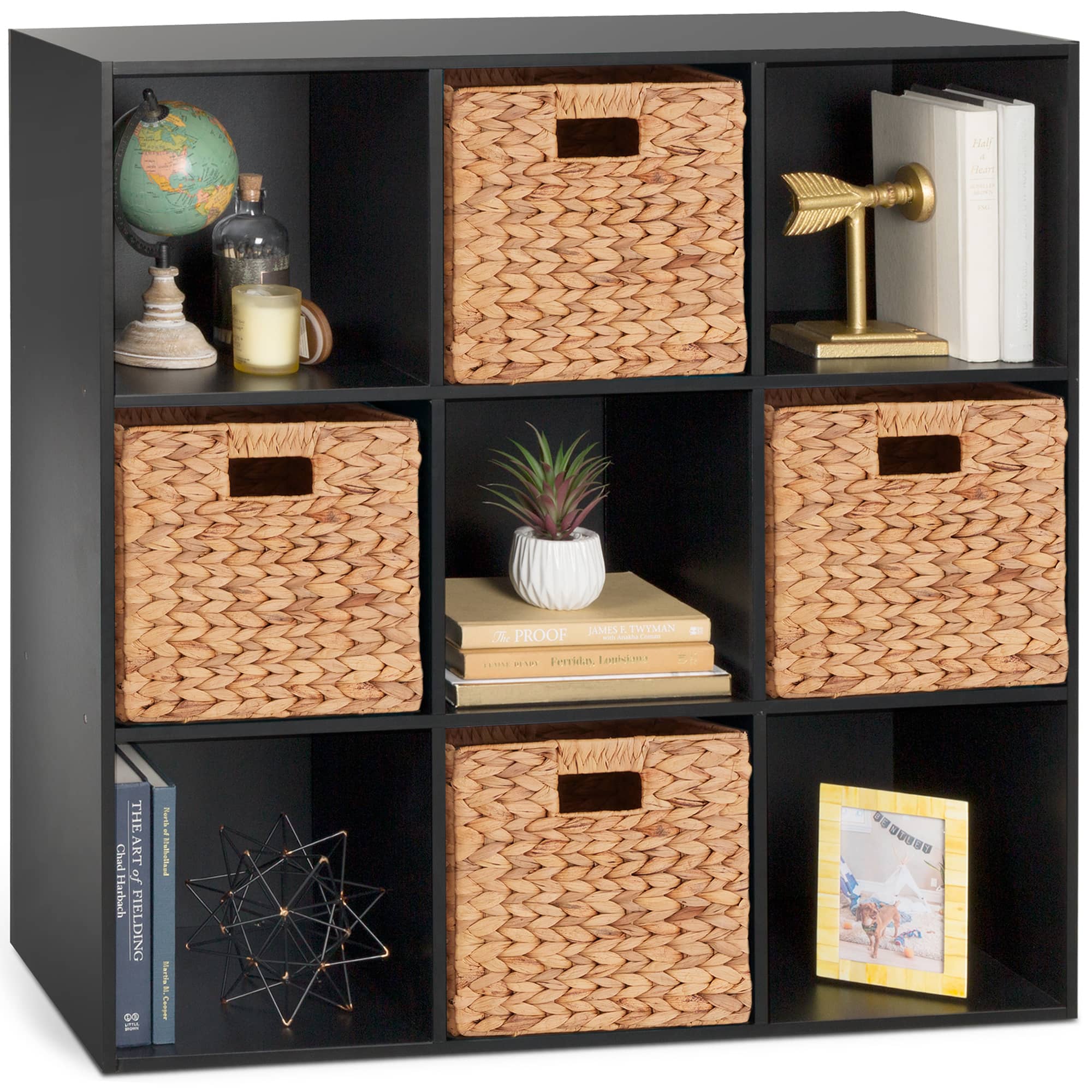 Best Choice Products - 9-Cube Bookshelf, 11in Display Storage Organizer w/ 3 Removable Back Panels - Black