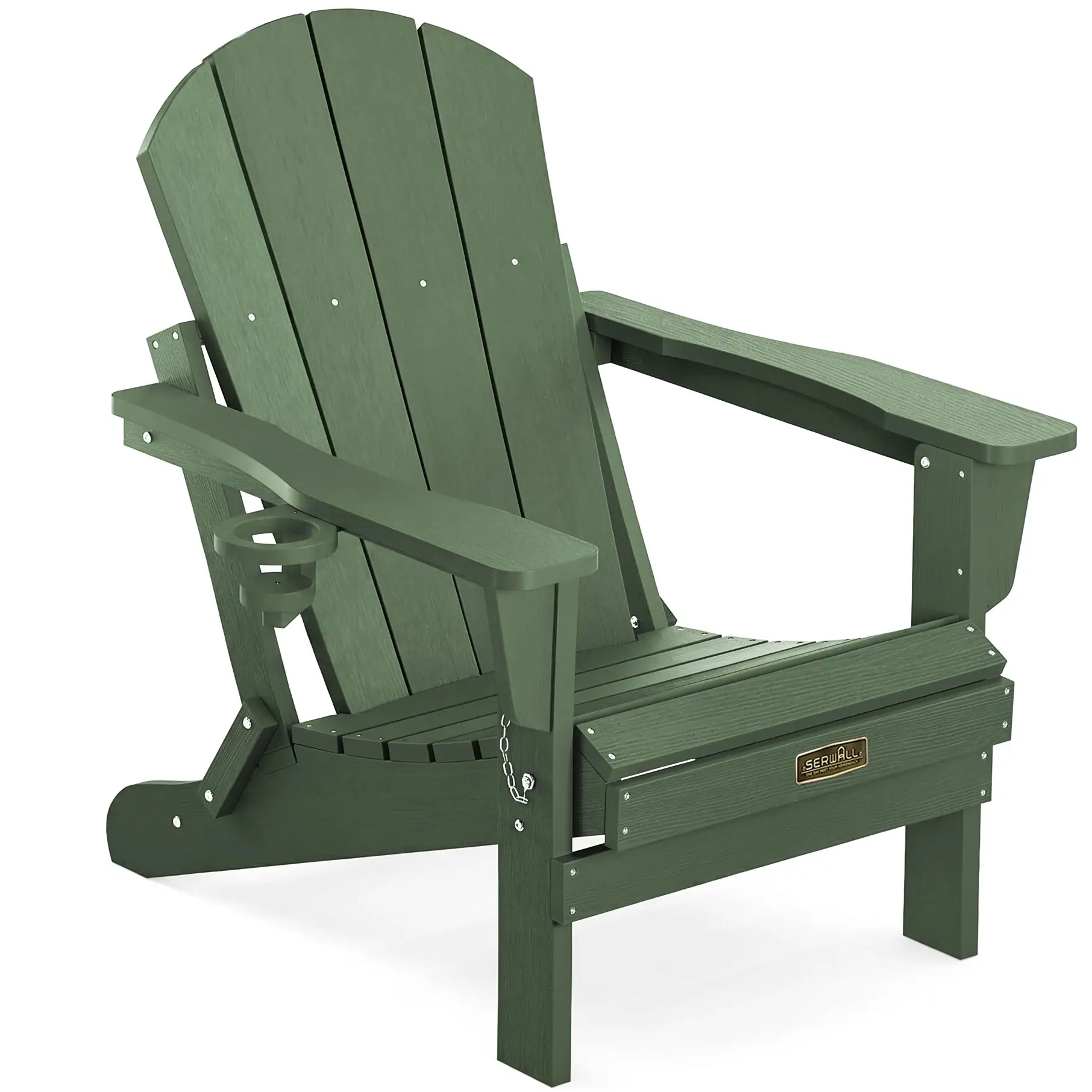 SERWALL Folding Adirondack Chair, All Weather Outdoors Chairs with Cup ...