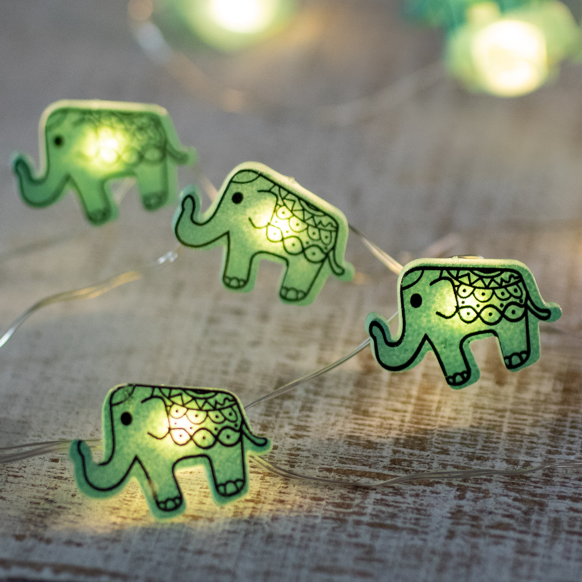 Northlight - LED Elephant Fairy Lights - Warm White - 2.75' Silver Wire - 10ct - Green