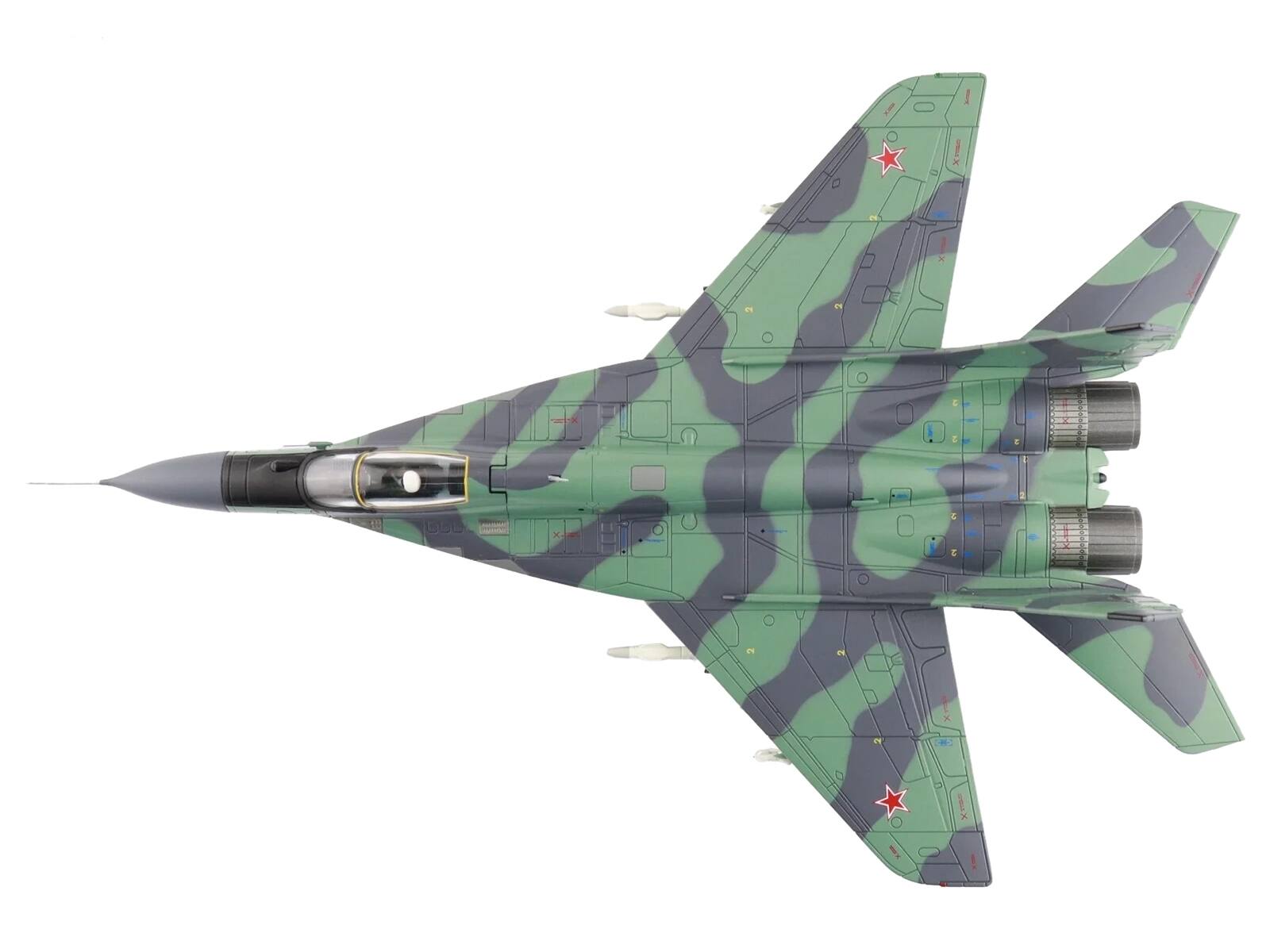 Left. Hobby Master - Mikoyan MIG-29 Fulcrum C Aircraft "733rd IAP Damgarten Air Base" (1994) Soviet Air Force "Air Power Series" 1/72 - Multicolor.