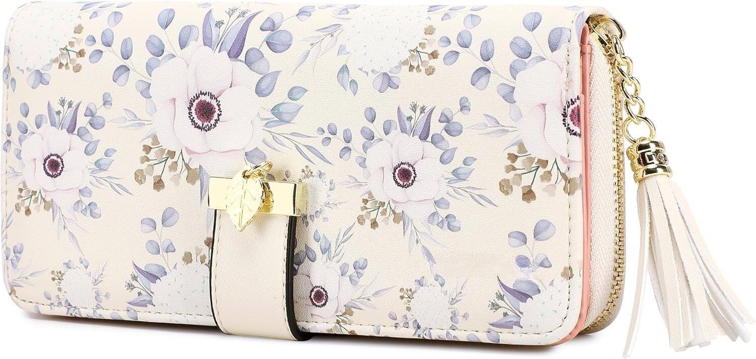 Front. ZUQIETA - ZUQIETA RFID Women's Wallet with Phone Pocket & Card Slots - Hydrangea Design - Hydrangea.
