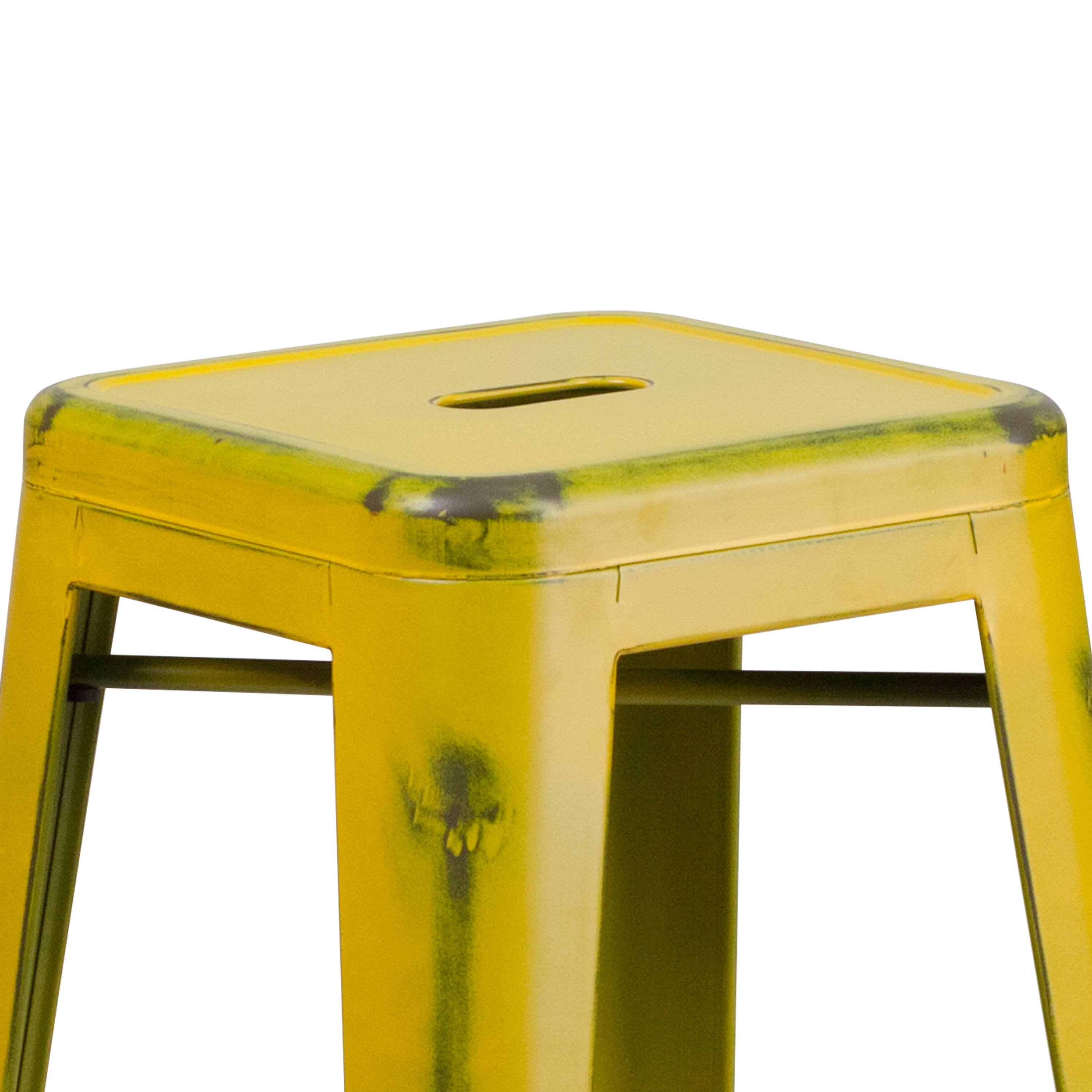 Alt View 5. Emma + Oliver - Commercial Grade 30"H Backless Distressed Colorful Metal Indoor-Outdoor Barstool - Yellow.