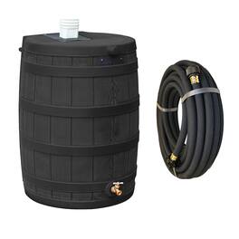 Good Ideas - Rain Wizard 50 Gallon Plastic Rain Barrel, Black with 50' Soaker Hose