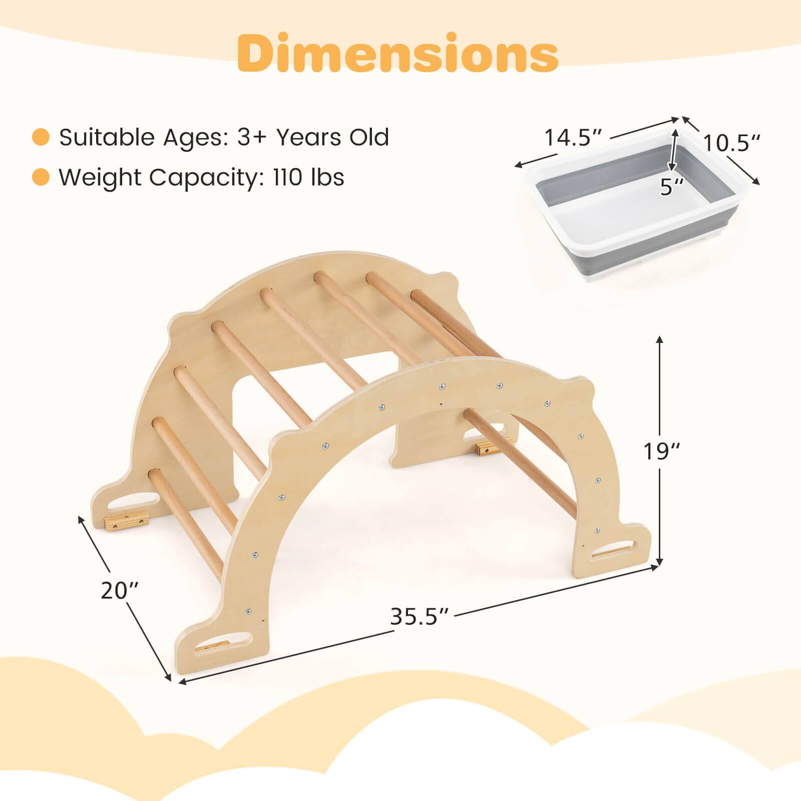 Dimensions  
Suitable Ages: 3+ Years Old  
Weight Capacity: 110 lbs  

14.5"  
10.5"  
5"  
19"  
20"  
35.5"