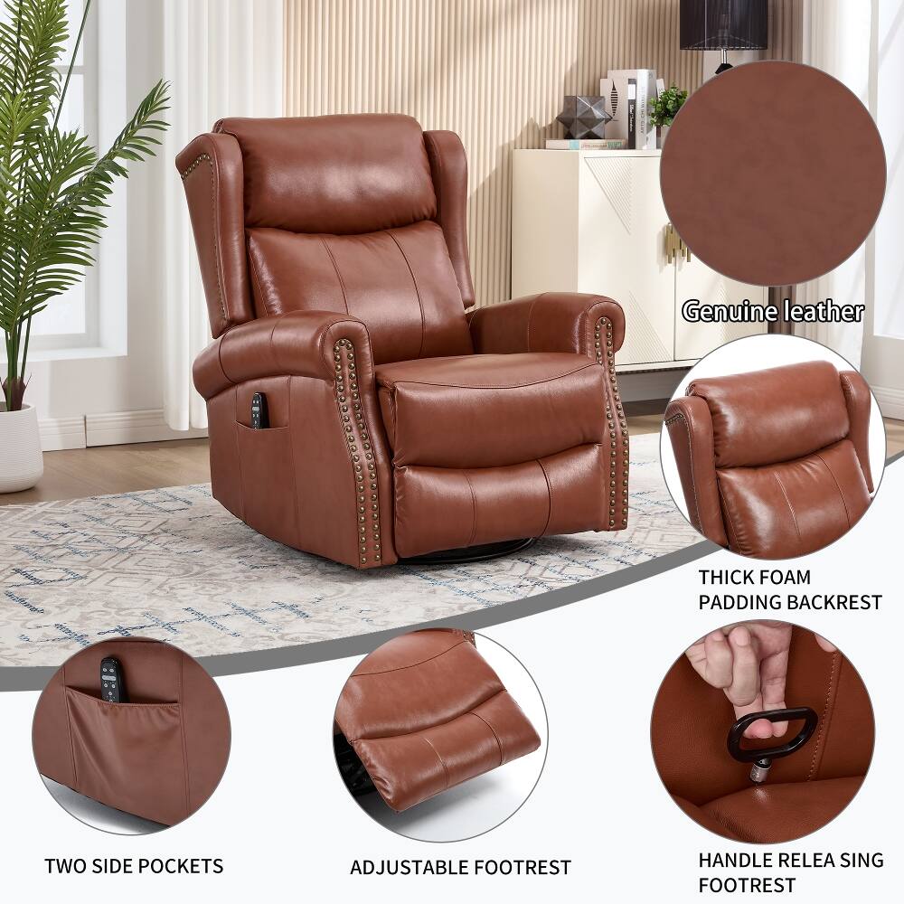 Genuine leather  
THICK FOAM PADDING BACKREST  
TWO SIDE POCKETS  
ADJUSTABLE FOOTREST  
HANDLE RELEASING FOOTREST