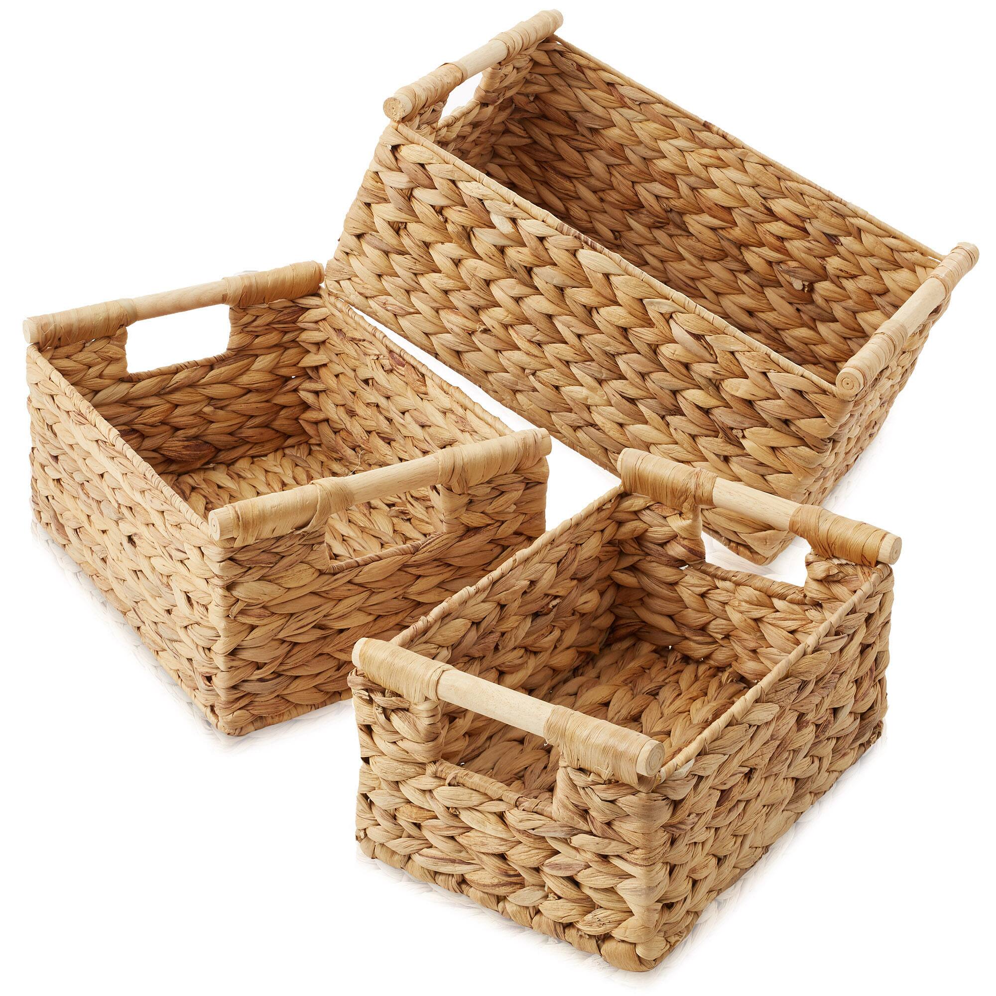 Alt View 1. Casafield - 3pk Hyacinth Storage Baskets with Wooden Handles - Small Medium Large - Natural - Hyacinth.