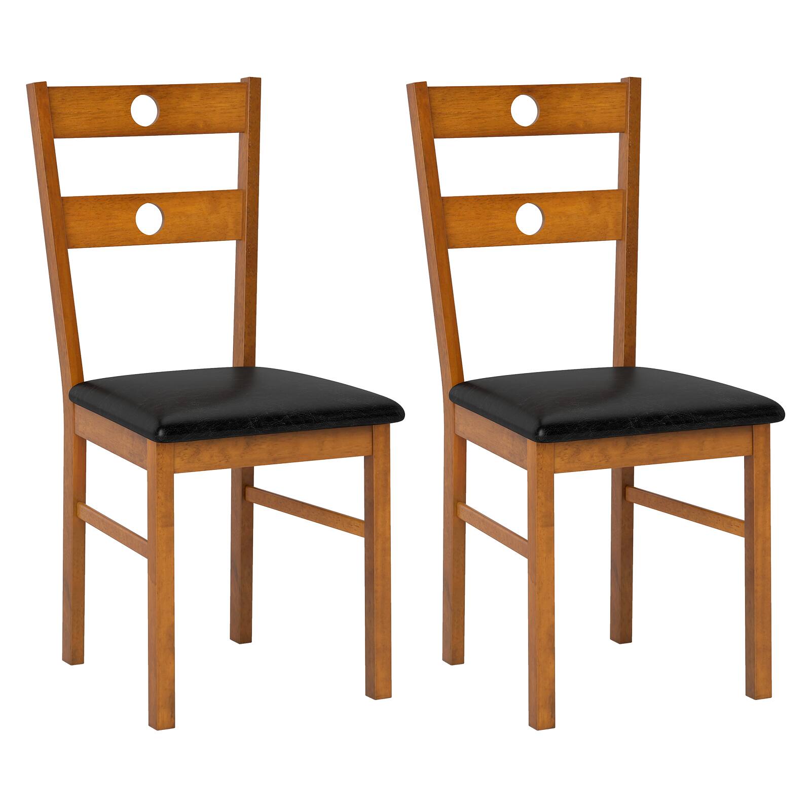 Costway - Wood Dining Chairs Set of 2 with Rubber Wood Frame, Padded Seat & Slatted Backrest - Walnut