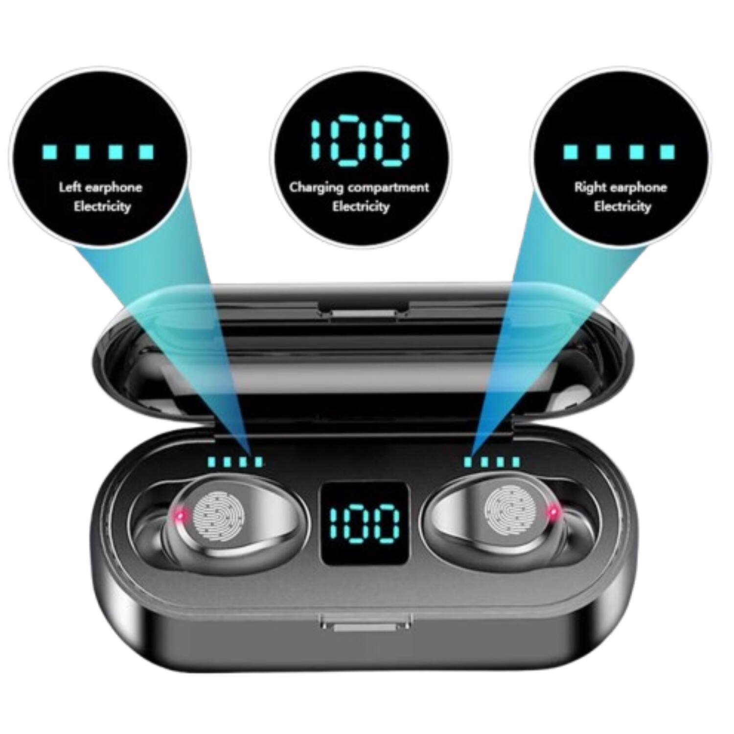 Left earphone Electricity  
Charging compartment Electricity  
Right earphone Electricity