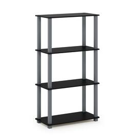 Furinno - Turn-S-Tube 4-Tier Multipurpose Shelf Display Rack with Square Tube, Black/Grey - Black/Grey