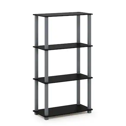 Front. Furinno - Turn-S-Tube 4-Tier Multipurpose Shelf Display Rack with Square Tube, Black/Grey - Black/Grey.