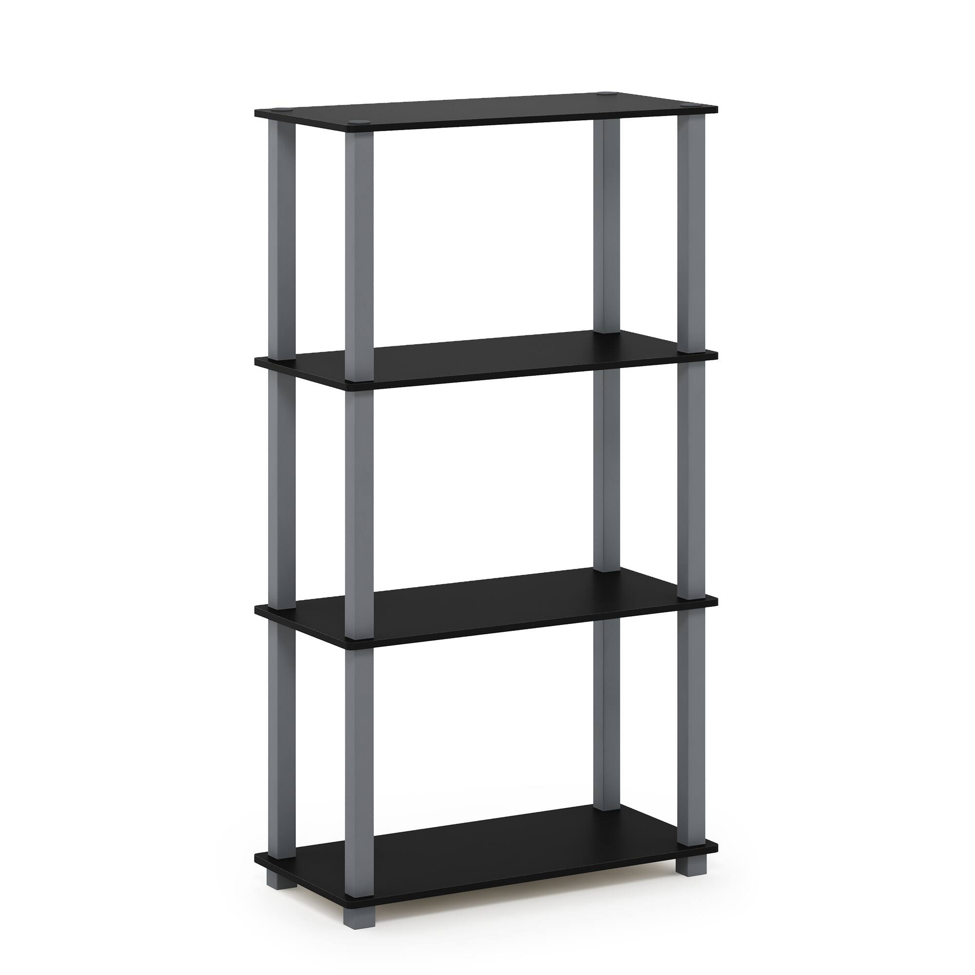Front. Furinno - Turn-S-Tube 4-Tier Multipurpose Shelf Display Rack with Square Tube, Black/Grey - Black/Grey.