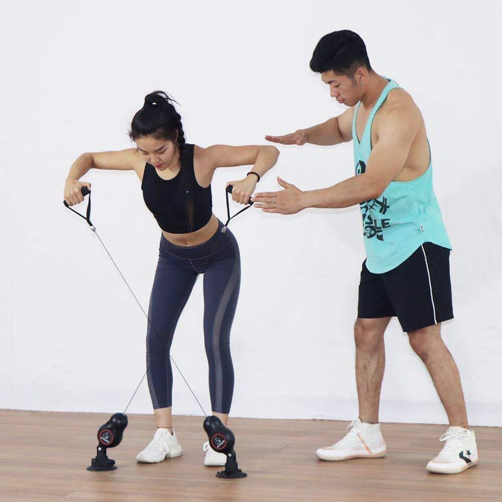 Left. Amber Sporting Goods - Resistance Rope Multi Trainer: versatile bands for therapy, home gym & strength training. - Black.