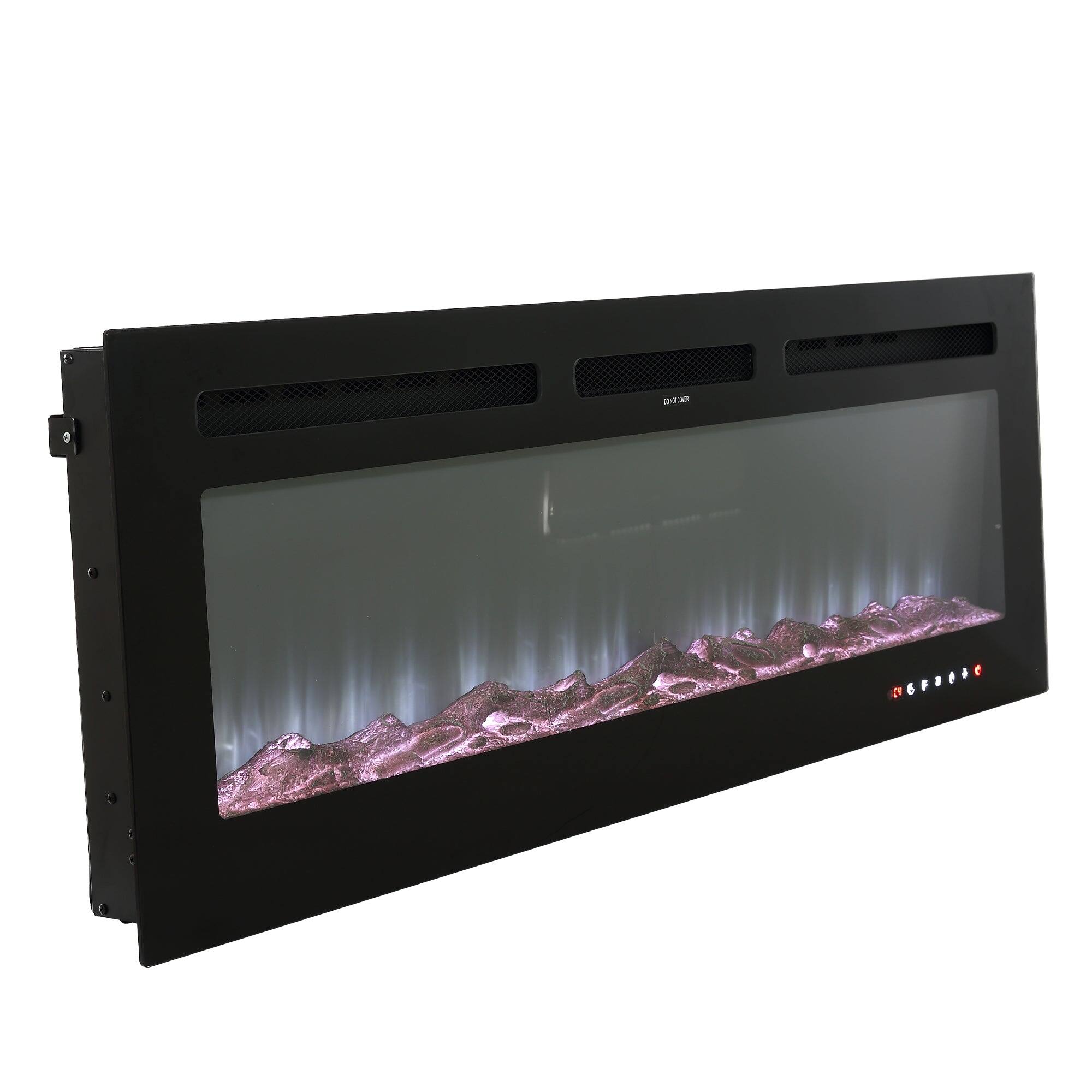 Alt View 2. Boyel Living - 60 in. Wall Mounted Recessed Electric Fireplace with Logs and Crystals - Black.