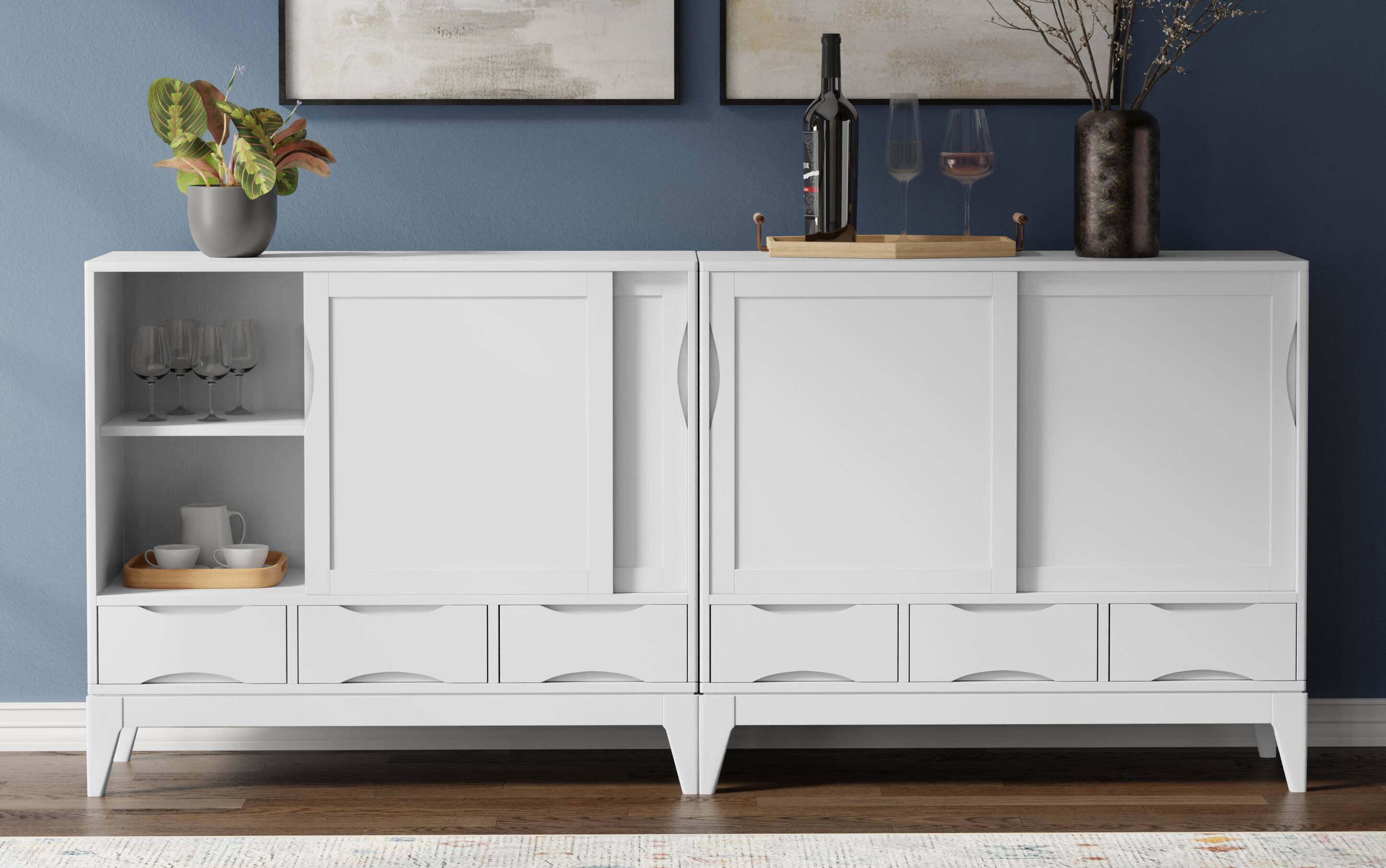 Angle. Simpli Home - Harper Solid Wood 48 inch Storage Cabinet in Teak Brown (Set of 2) - White.