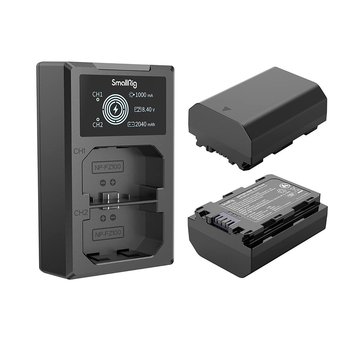 SmallRig CH1 1000 mA  
8.40 V  
CH2 2040 mAh  
CH1  
NP-FZ100  
+  
CH2  
+  
SmallRig  
NP-FZ100