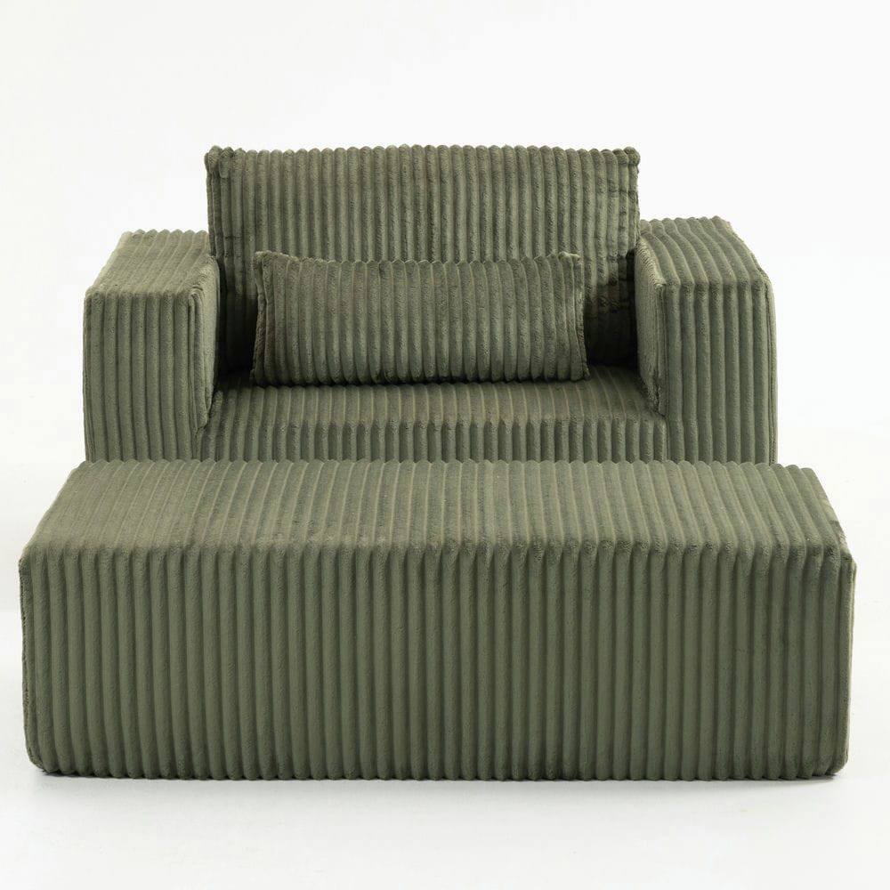 Alt View 6. Kadyn - Oversized All-Foam Corduroy Lounge Chair with Ottoman, Modular Floor Couch, Compressed & Easy Assembly - Green.