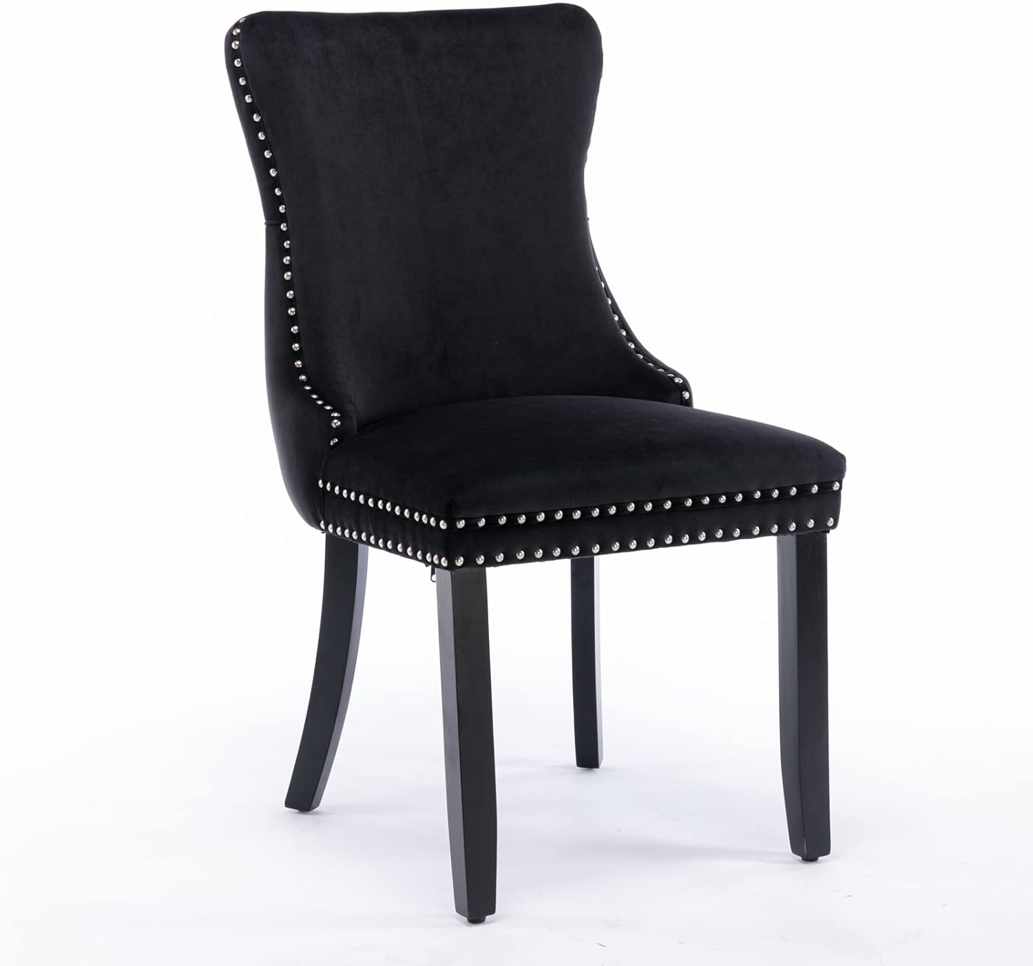 Alt View 4. Trinkets Crazed - Upholstered Wing-Back Dining Chair with Backstitching Nailhead Trim and Solid Wood Legs,Set of 2 - black.