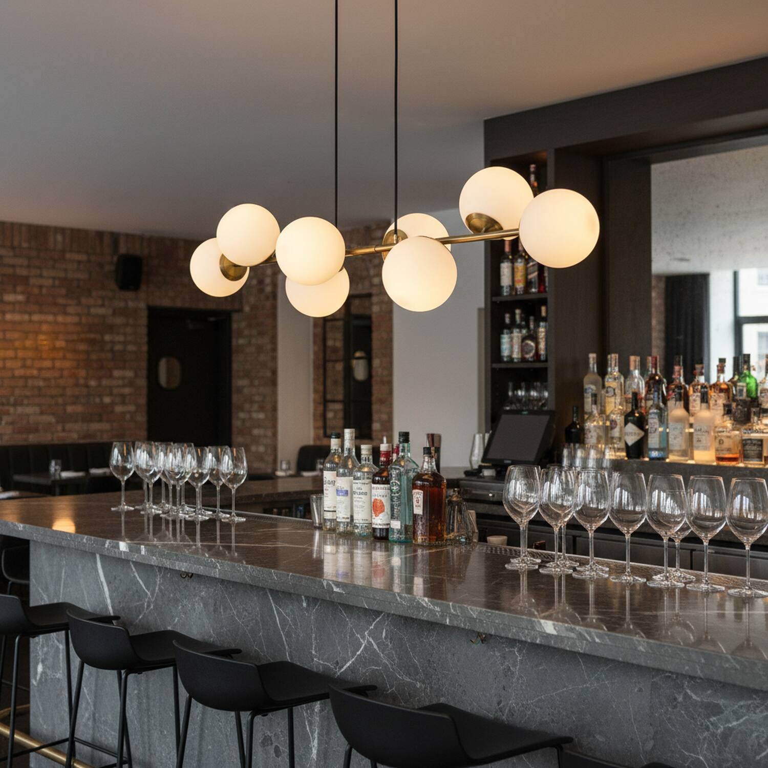 Back. Umeiluce - Modern 8-Light 49.2 Inches Kitchen Island Linear Chandelier E12 - Brass.