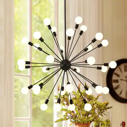 Front. RYHNUYNE - 32-Light Sputnik Chandelier 47 Inch Large Mid Century Modern Pendant Light Adjustable Height Vintage Ceiling Fixture.