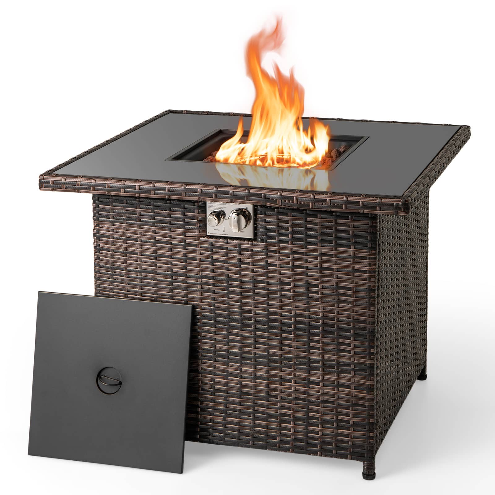 Gymax - 32.5'' Propane Fire Pit Table Outdoor Wicker Gas Firepit w/Stainless Steel Burner Brown - Mix Brown
