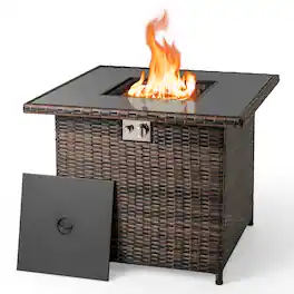 Gymax - 32.5'' Propane Fire Pit Table Outdoor Wicker Gas Firepit w/Stainless Steel Burner Brown - Mix Brown